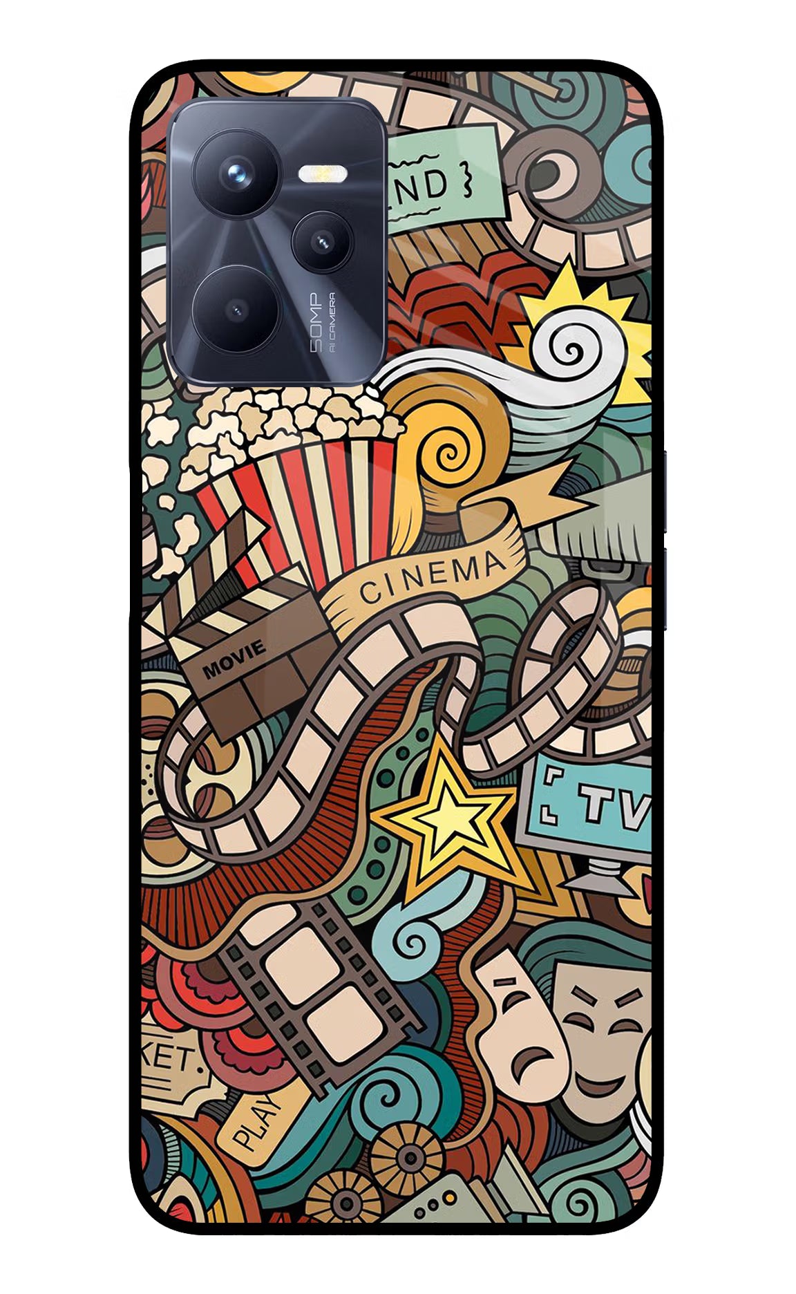 Cinema Abstract Realme C35 Glass Case Back Cover by Casekaro