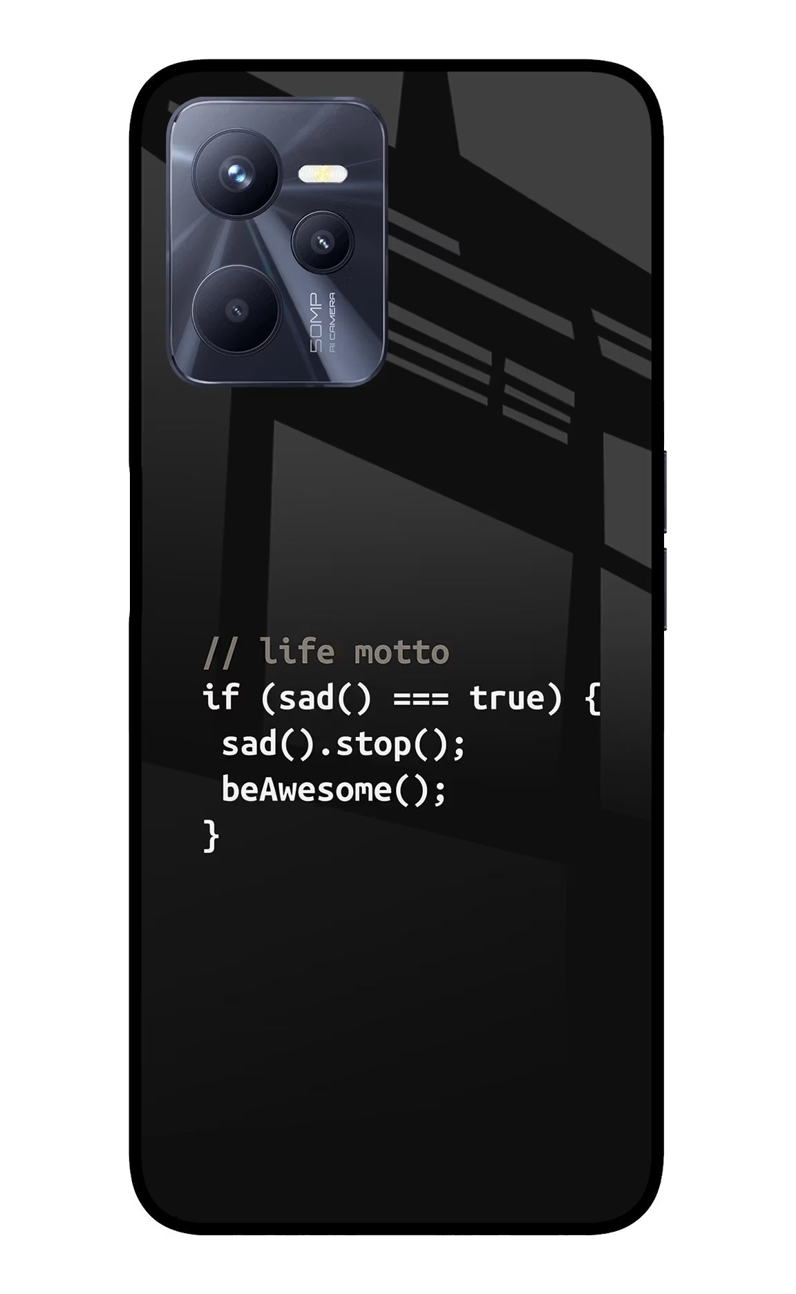 Life Motto Code Realme C35 Glass Case Back Cover by Casekaro