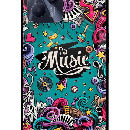 Music Graffiti Realme C35 Glass Case Back Cover by Casekaro