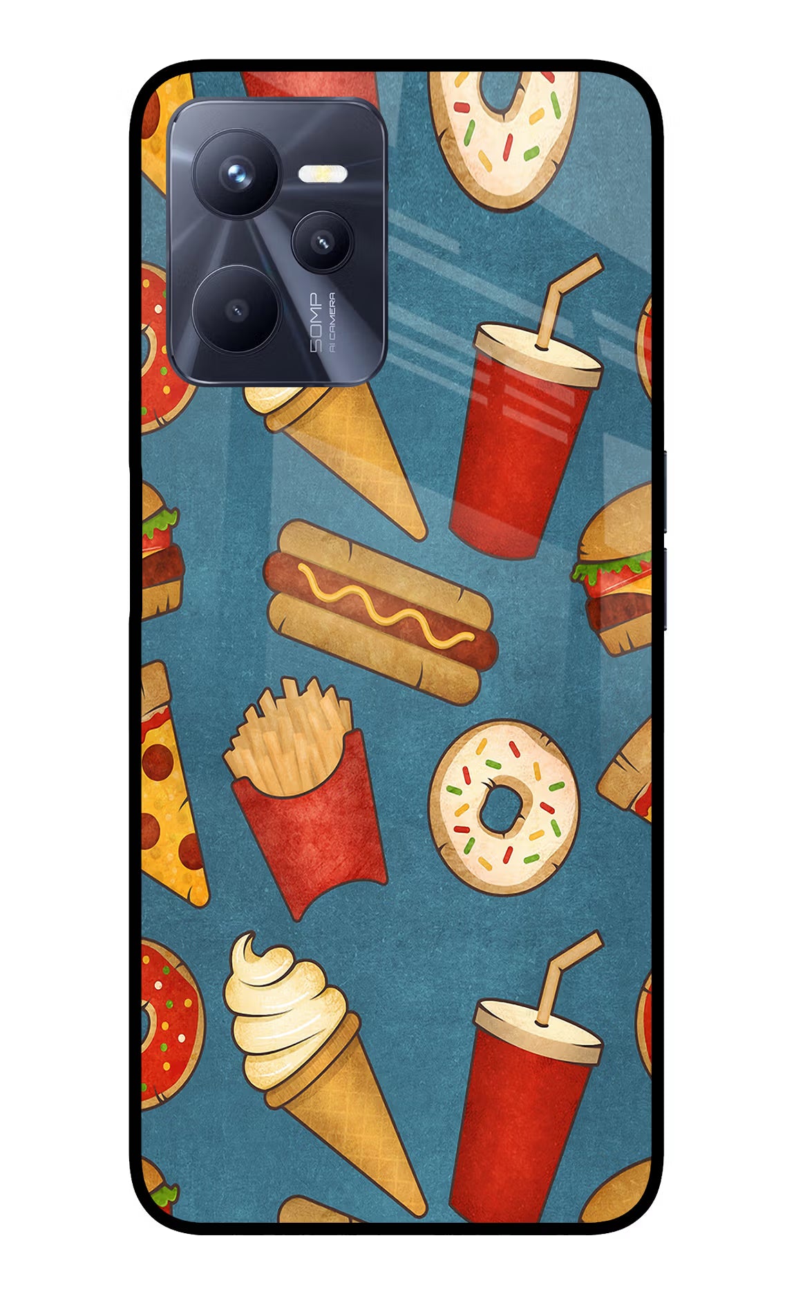 Foodie Realme C35 Glass Case Back Cover by Casekaro