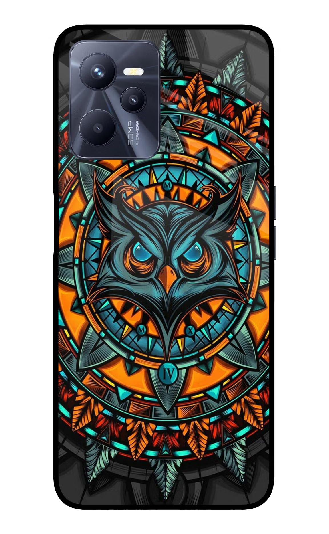 Angry Owl Art Realme C35 Glass Case Back Cover by Casekaro