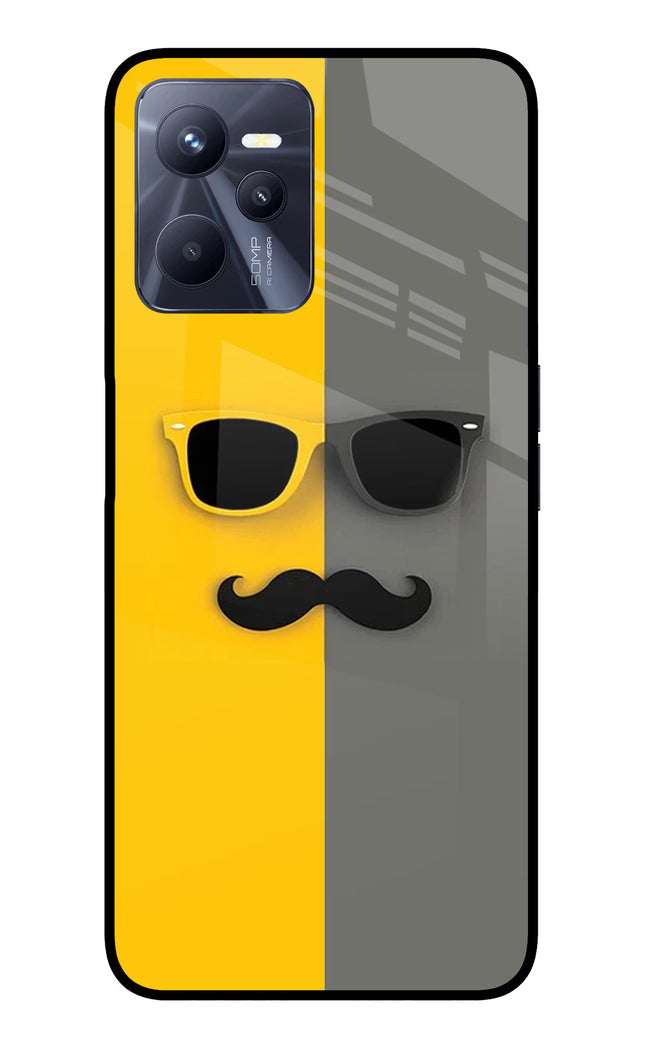 Sunglasses with Mustache Realme C35 Glass Case Back Cover by Casekaro