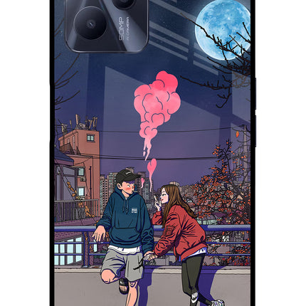 Chilling Couple Realme C35 Glass Case Back Cover by Casekaro