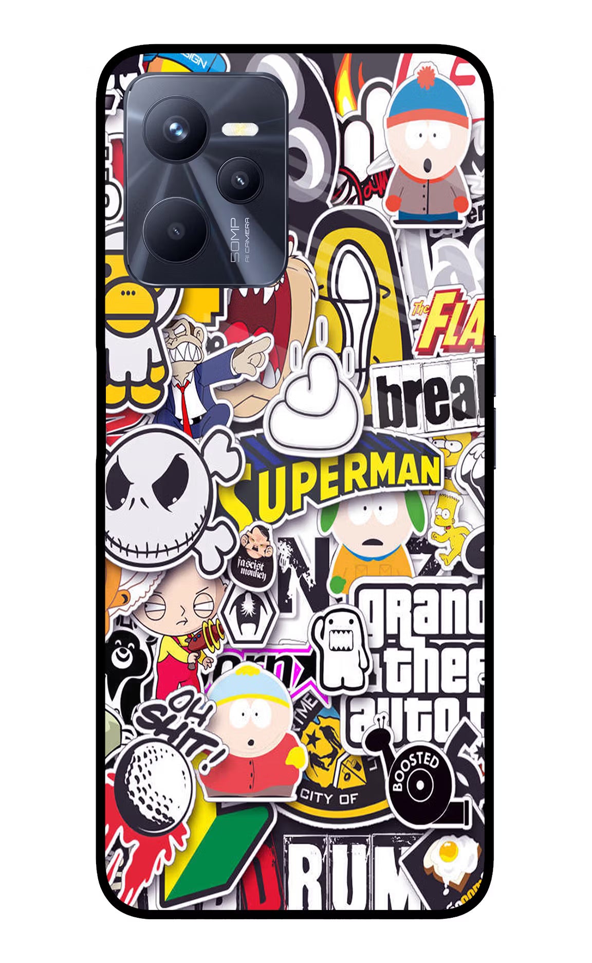 Sticker Bomb Realme C35 Glass Case Back Cover by Casekaro