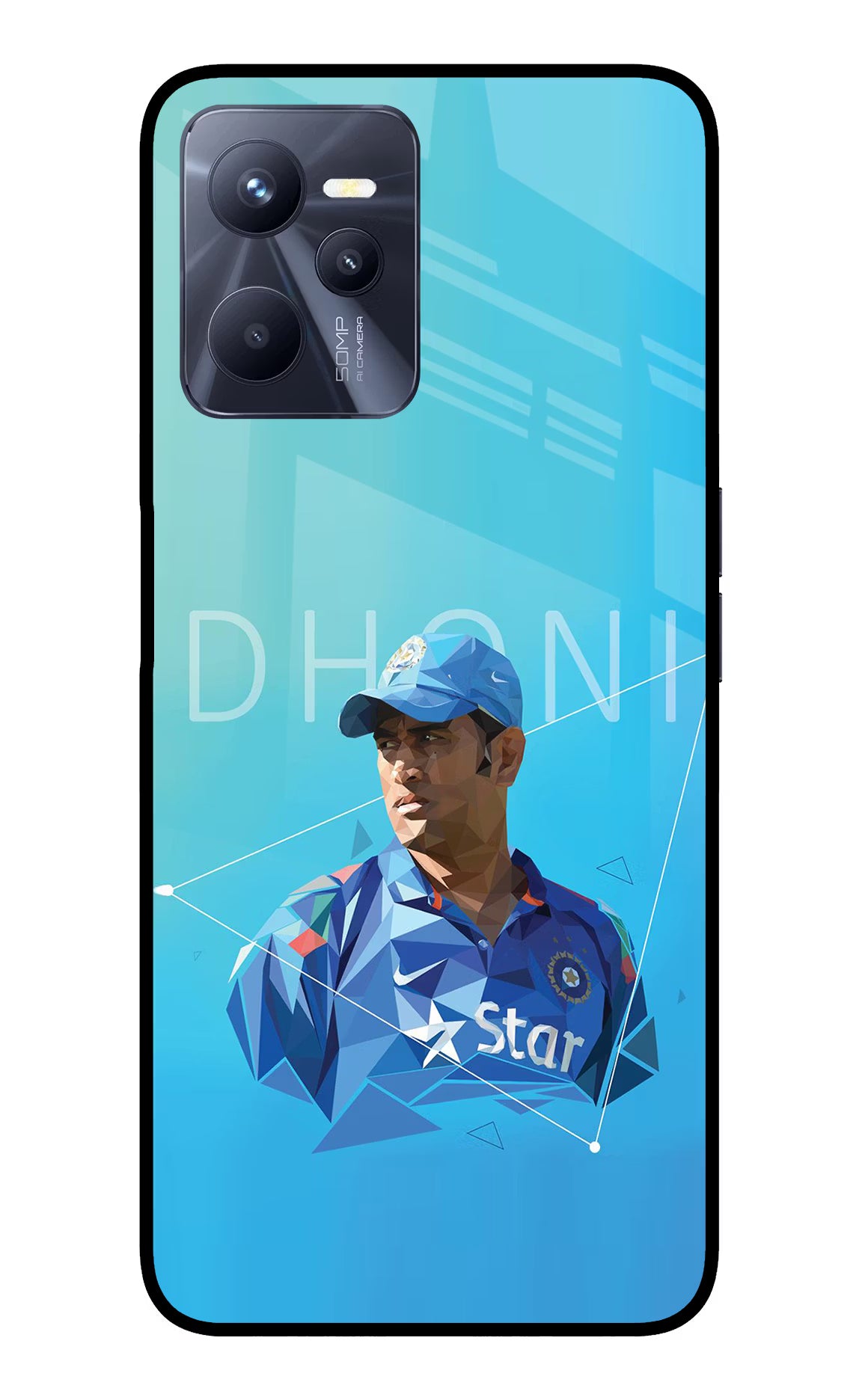 Dhoni Artwork Realme C35 Glass Case Back Cover by Casekaro
