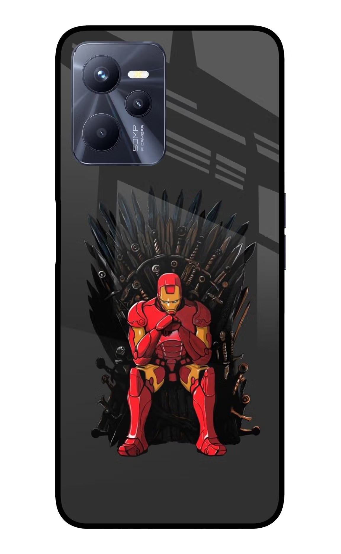Ironman Throne Realme C35 Glass Case Back Cover by Casekaro