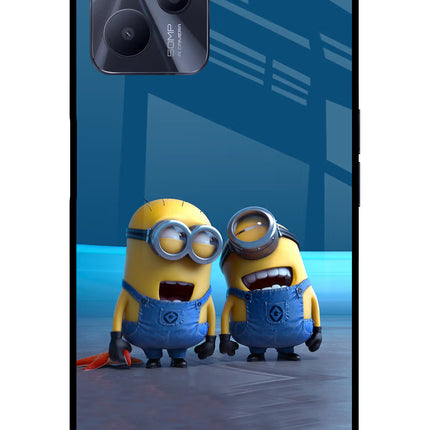 Minion Laughing Realme C35 Glass Case Back Cover by Casekaro
