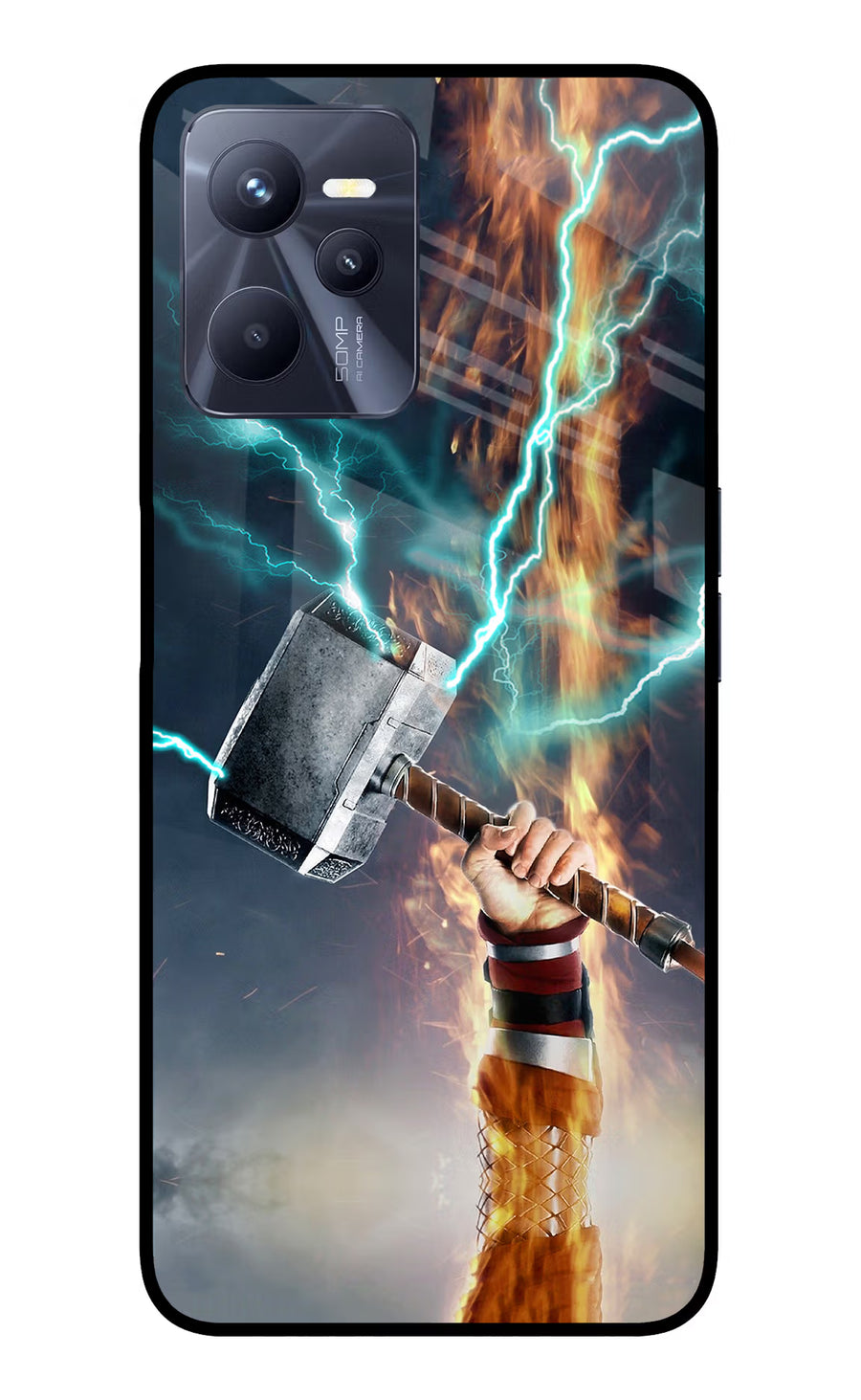 Thor Hammer Mjolnir Realme C35 Back Cover, Glass case