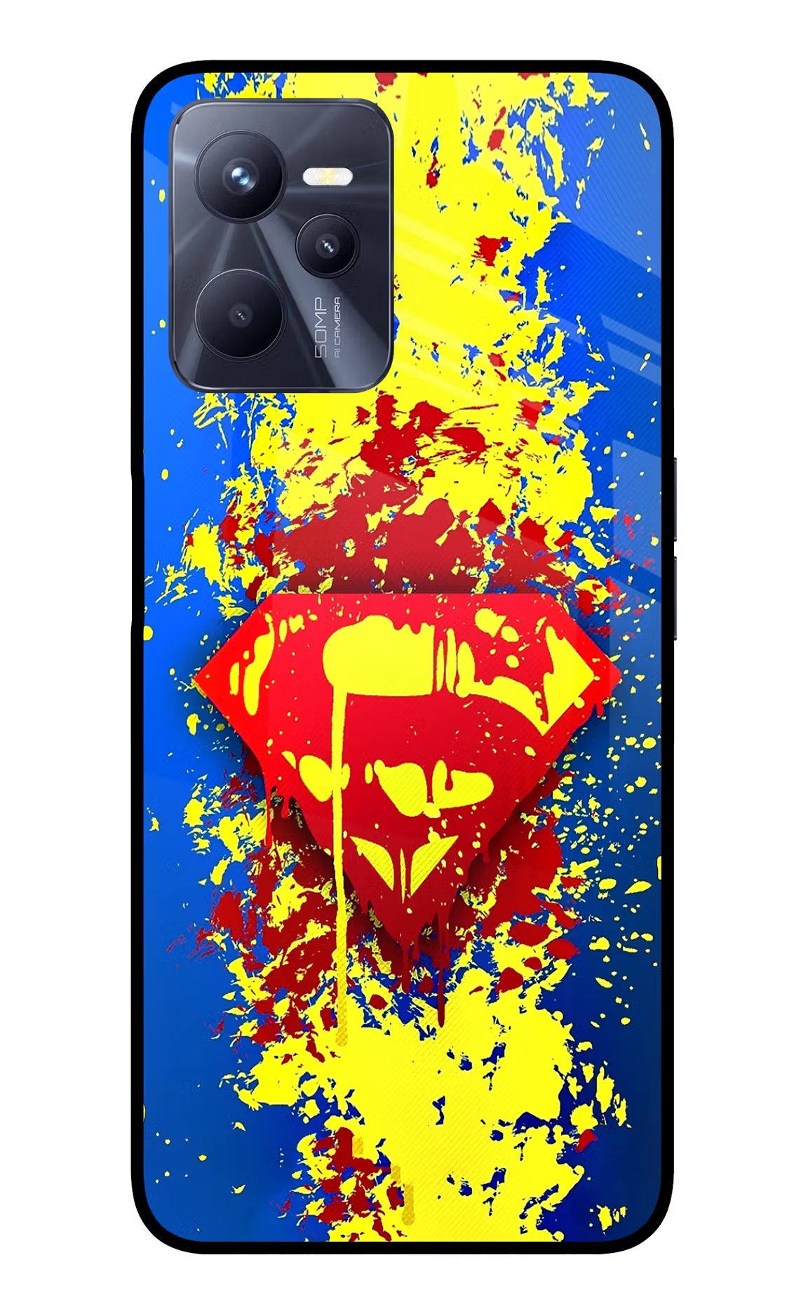 Superman logo Realme C35 Glass Case Back Cover by Casekaro