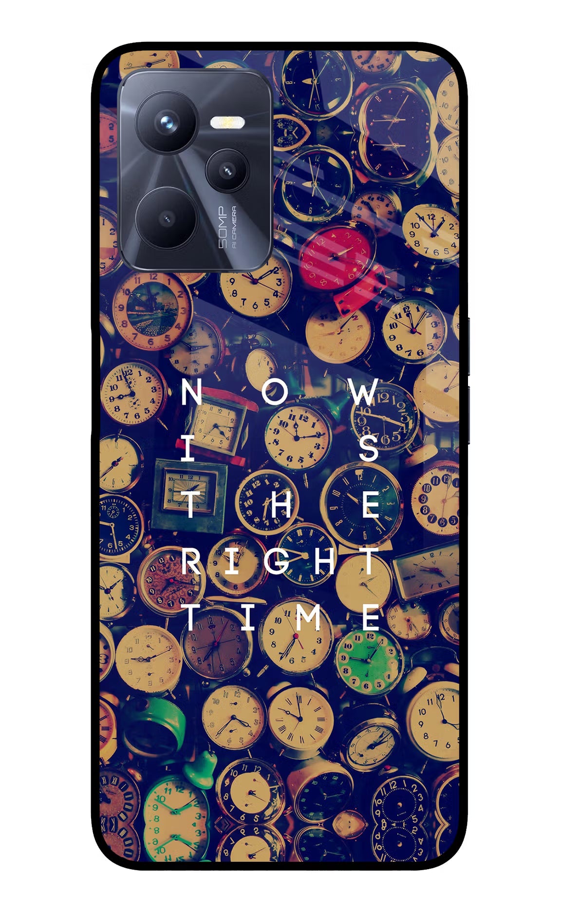 Now is the Right Time Quote Realme C35 Glass Case Back Cover by Casekaro