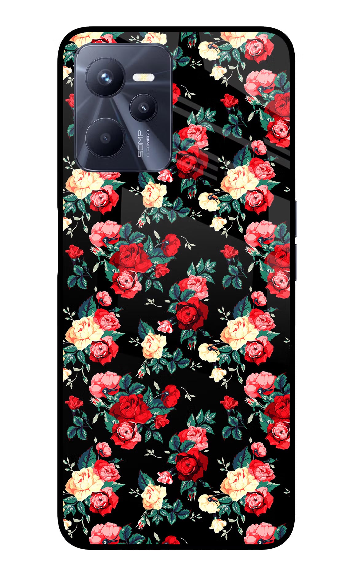 Rose Pattern Realme C35 Glass Case Back Cover by Casekaro