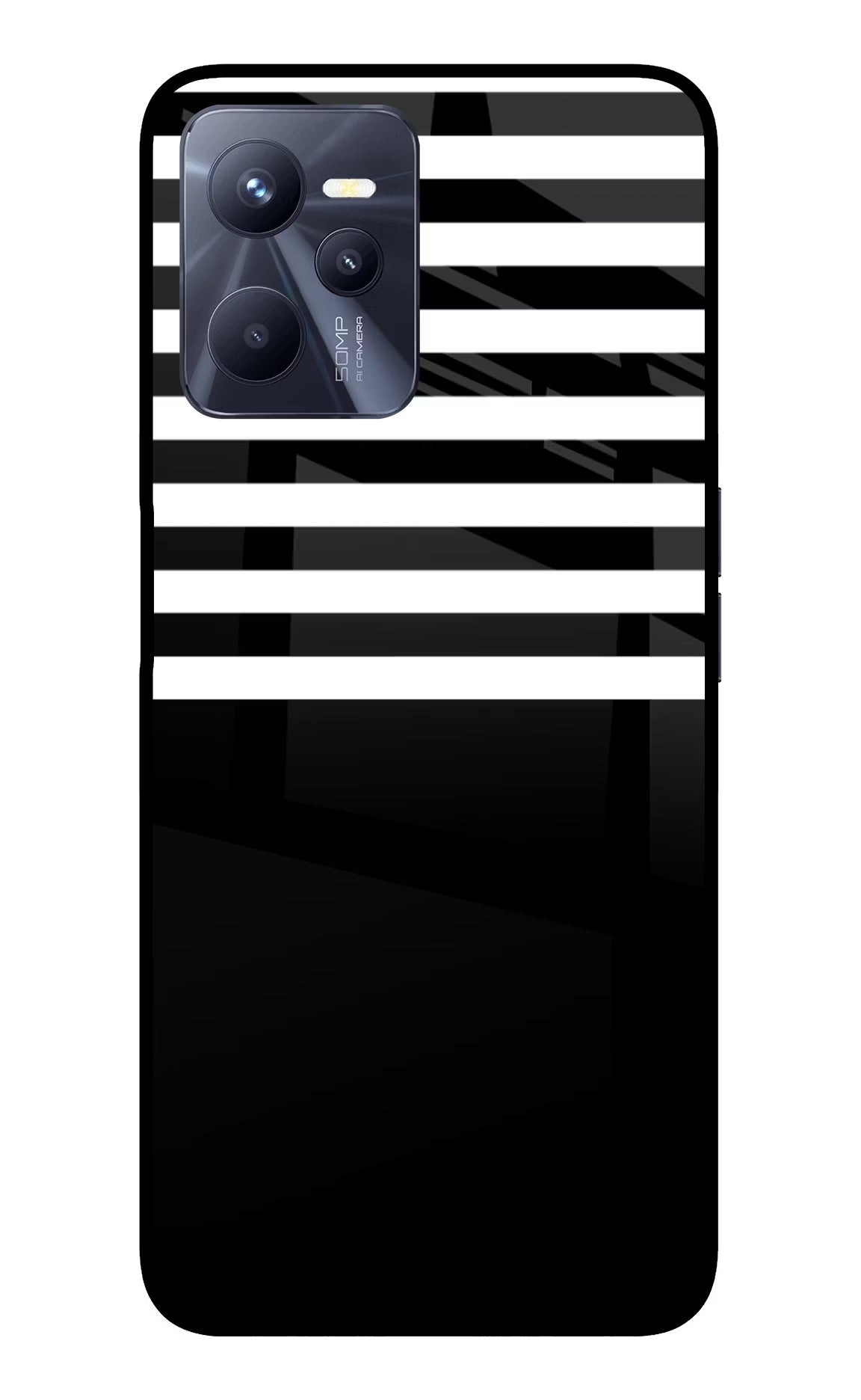Black and White Print Realme C35 Glass Case Back Cover by Casekaro