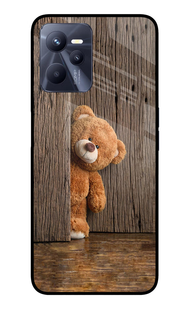 Teddy Wooden Realme C35 Glass Case Back Cover by Casekaro