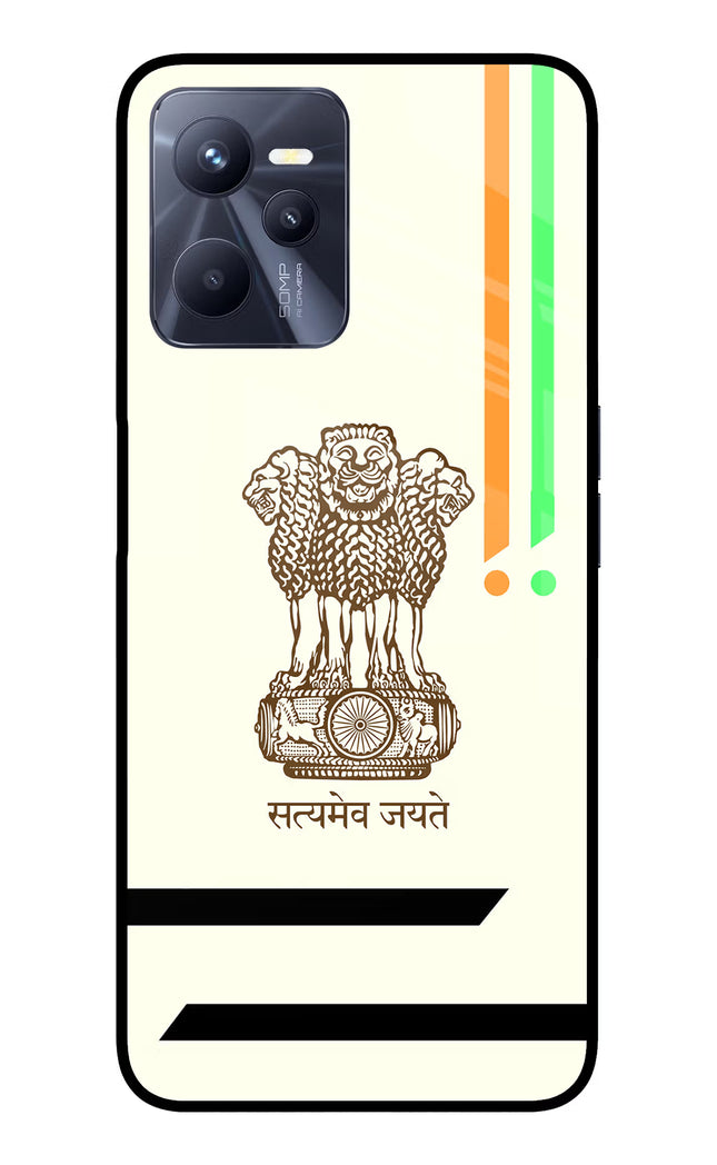 Satyamev Jayate Brown Logo Realme C35 Glass Case Back Cover by Casekaro