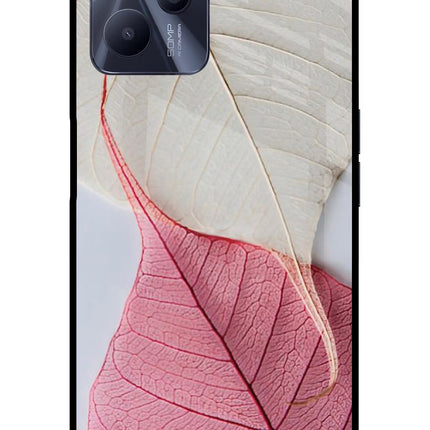 White Pink Leaf Realme C35 Glass Case Back Cover by Casekaro