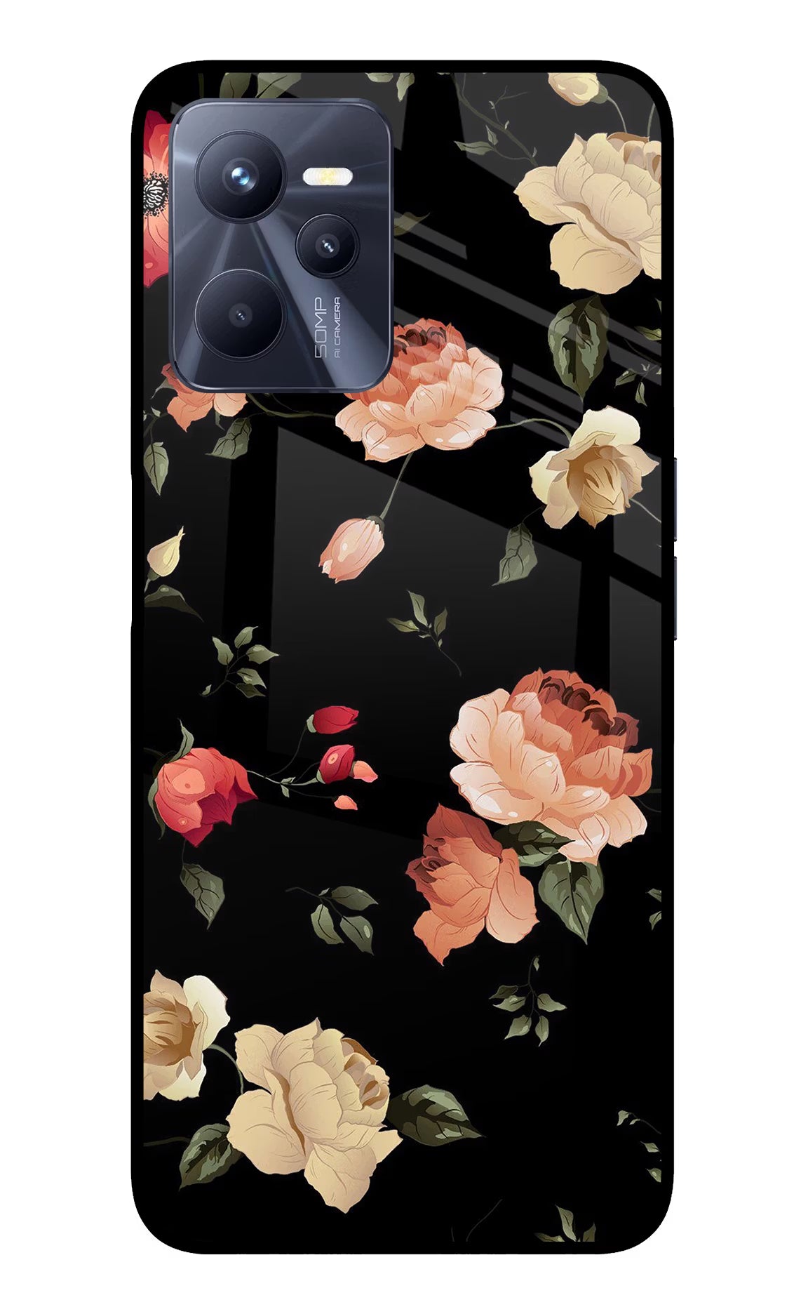 Flowers Realme C35 Glass Case Back Cover by Casekaro