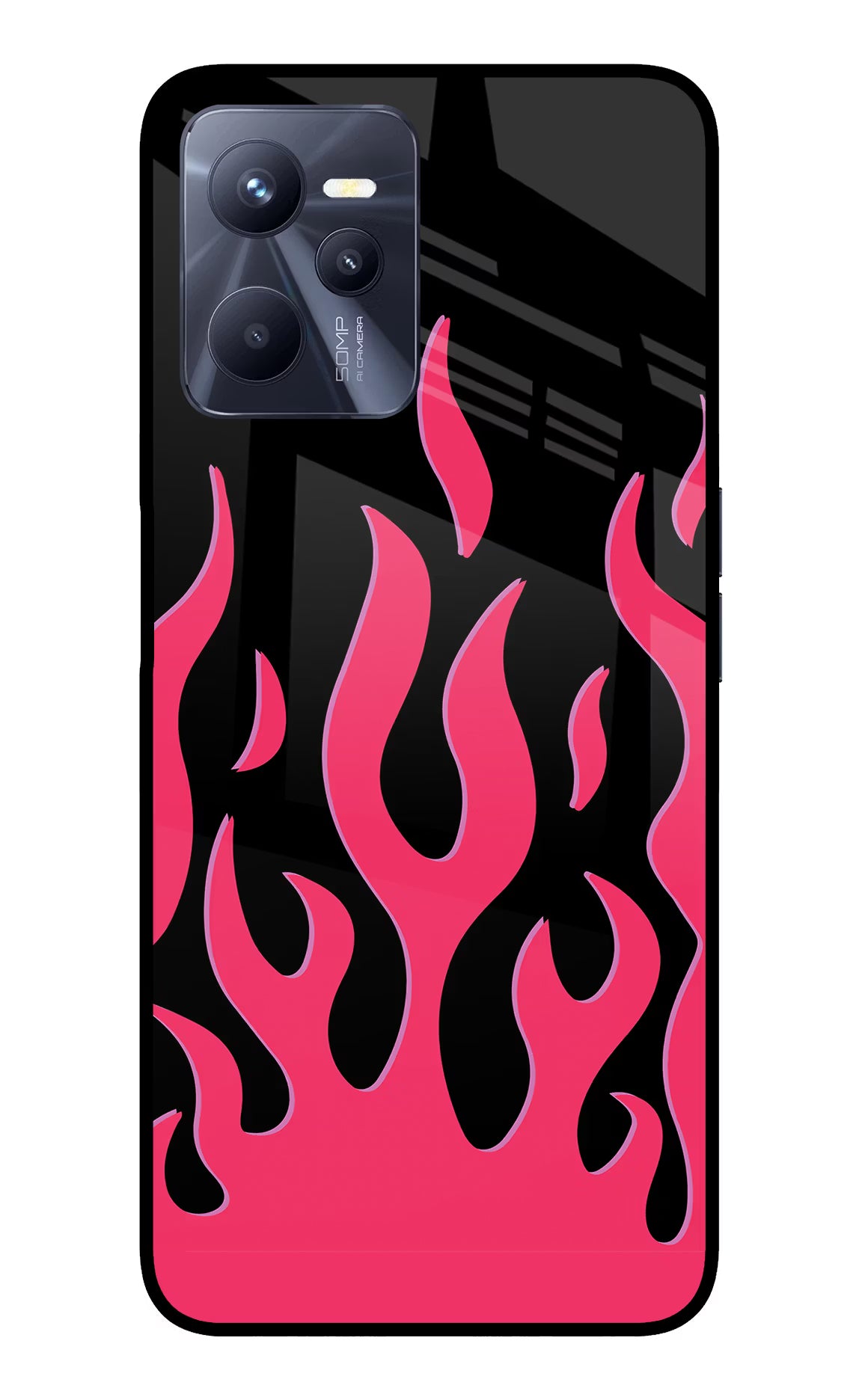 Fire Flames Realme C35 Glass Case Back Cover by Casekaro
