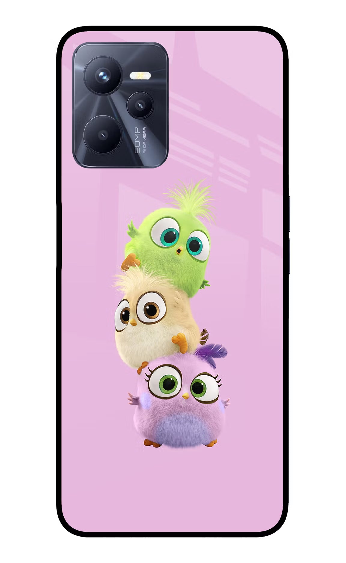 Cute Little Birds Realme C35 Glass Case Back Cover by Casekaro