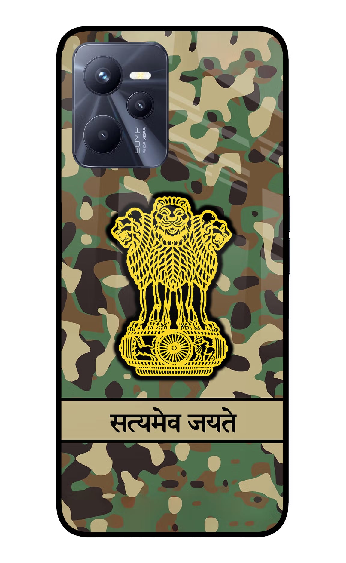 Satyamev Jayate Army Realme C35 Glass Case Back Cover by Casekaro