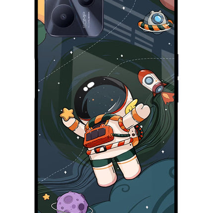 Cartoon Astronaut Realme C35 Glass Case Back Cover by Casekaro