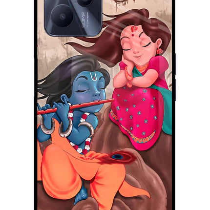 Radhe Krishna Realme C35 Glass Case Back Cover by Casekaro