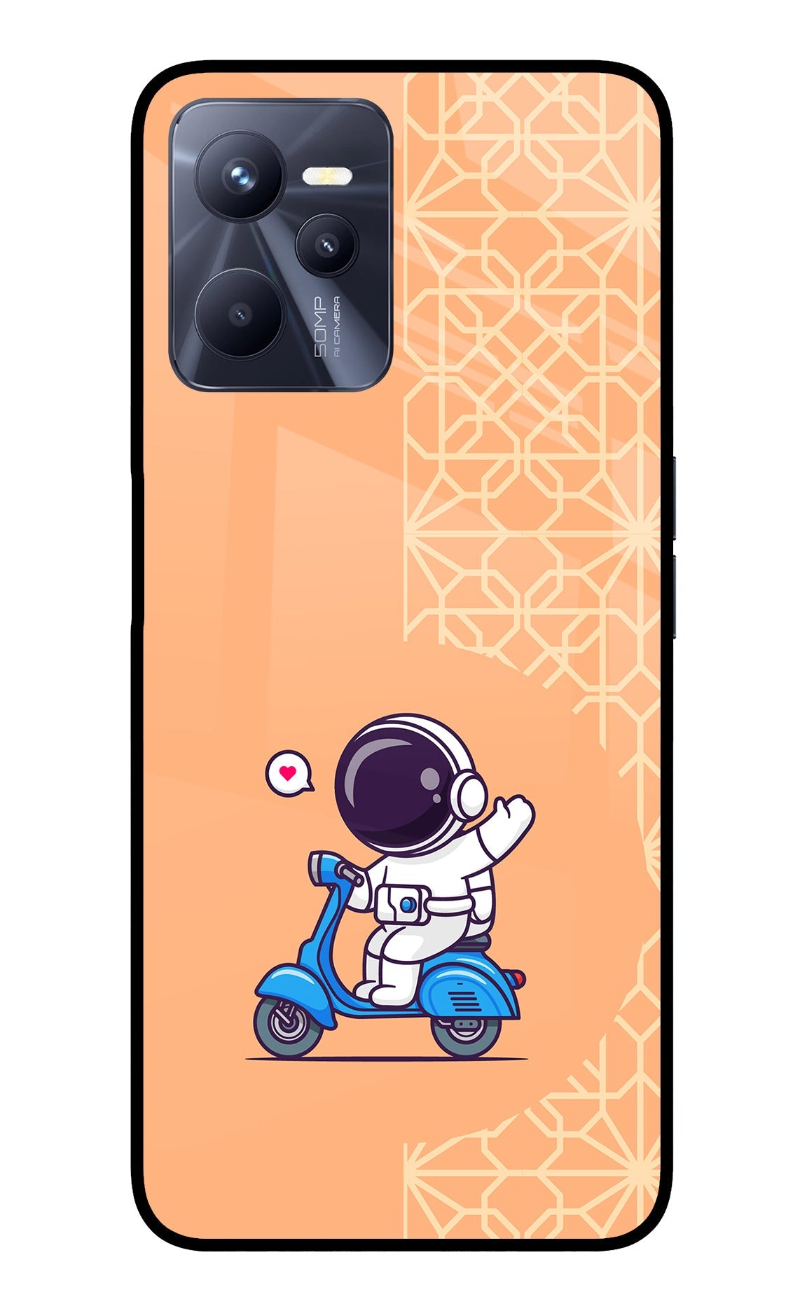 Cute Astronaut Riding Realme C35 Glass Case