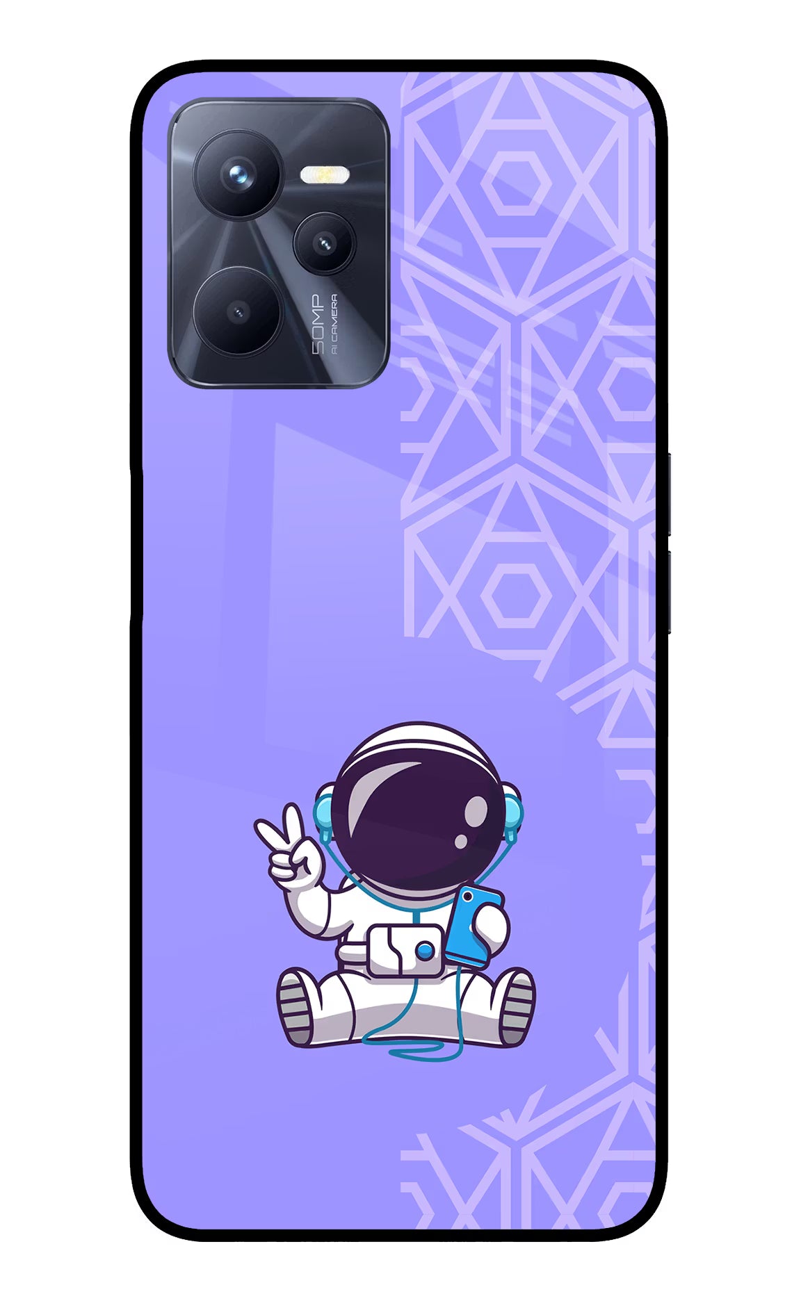 Cute Astronaut Chilling Realme C35 Glass Case Back Cover by Casekaro