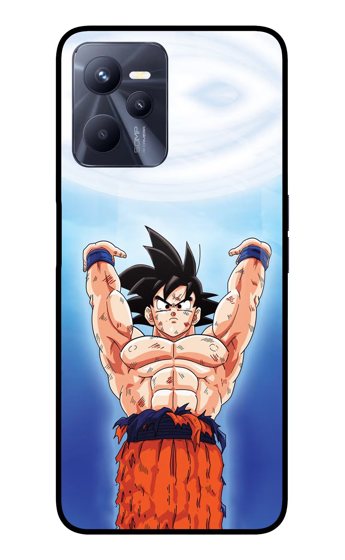 Goku Power Realme C35 Glass Case Back Cover by Casekaro