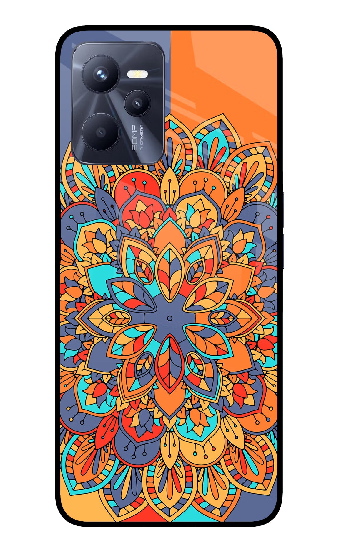 Color Mandala Realme C35 Glass Case Back Cover by Casekaro