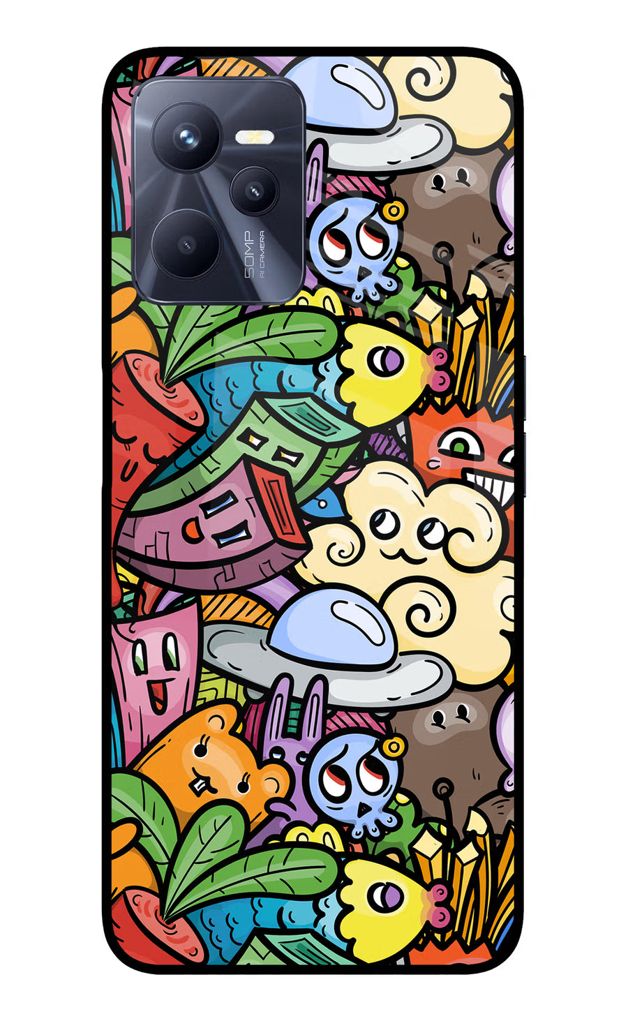 Veggie Doodle Realme C35 Back Cover, Glass case