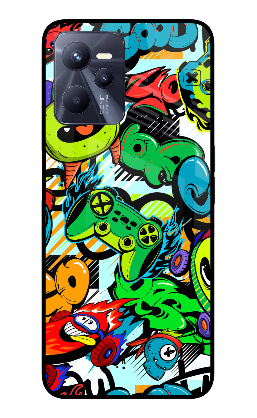 Game Doodle Realme C35 Back Cover, Glass case