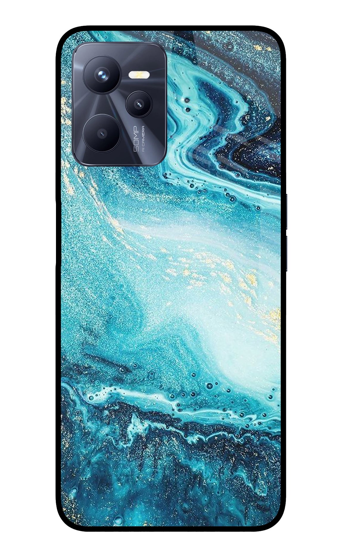 Blue Glitter Marble Realme C35 Glass Case