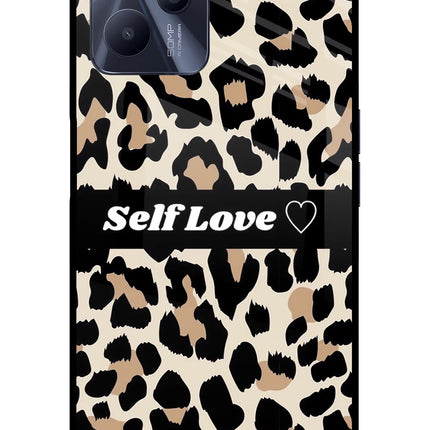 Leopard Print Self Love Realme C35 Glass Case Back Cover by Casekaro