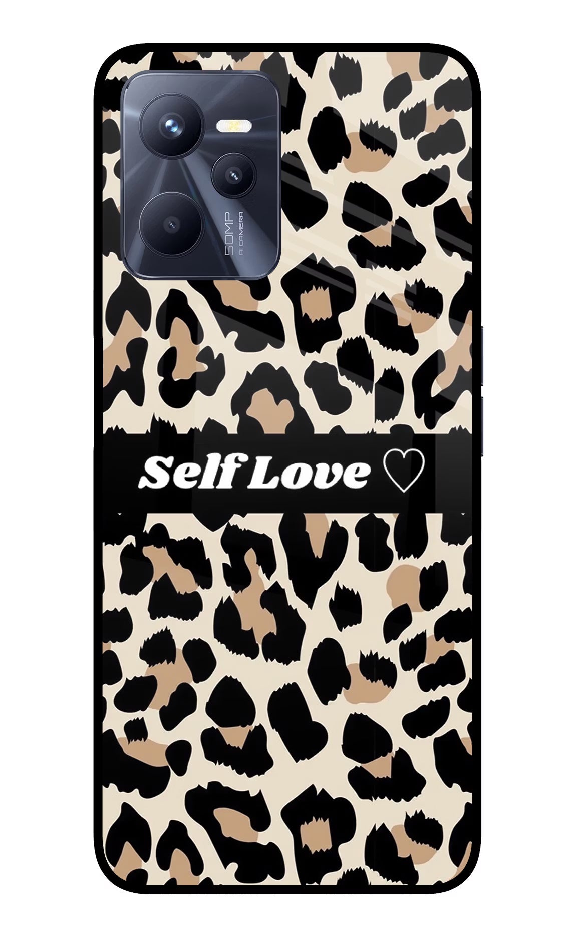 Leopard Print Self Love Realme C35 Glass Case Back Cover by Casekaro
