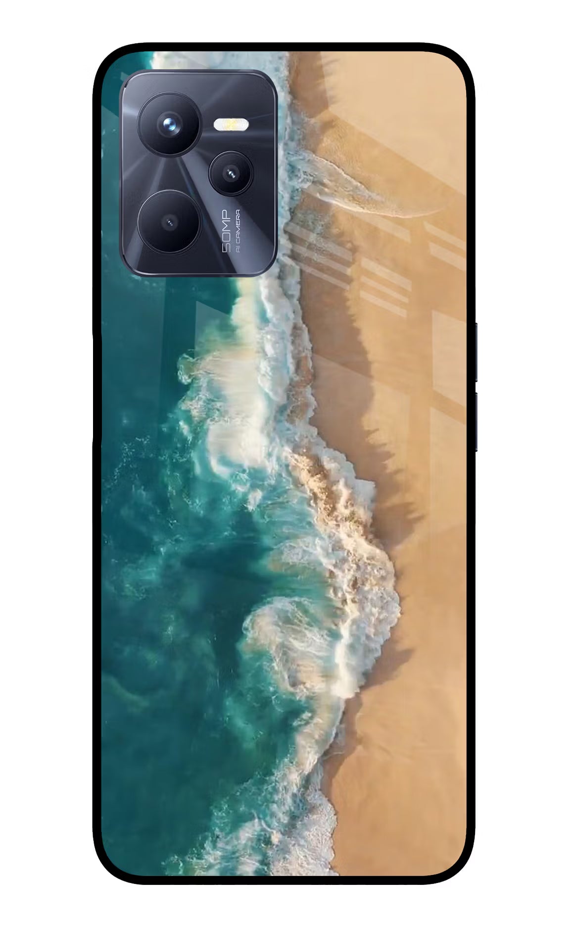 Ocean Beach Realme C35 Glass Case Back Cover by Casekaro