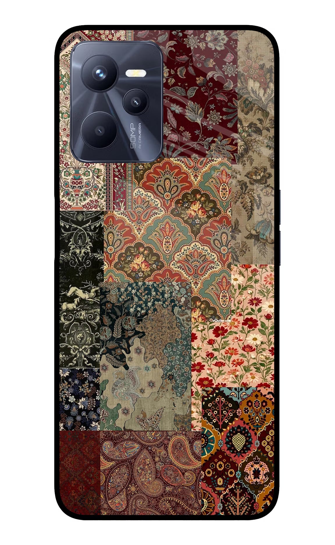 Desi Print Realme C35 Glass Case Back Cover by Casekaro