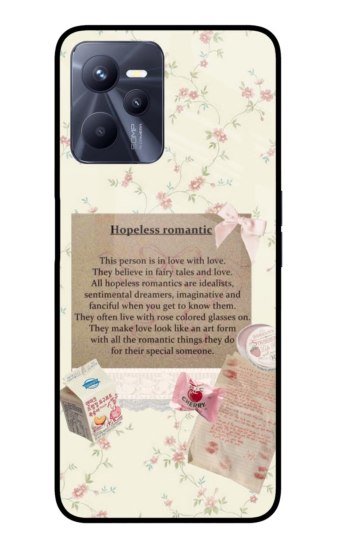 Hopeless Romantic Realme C35 Glass Case Back Cover by Casekaro