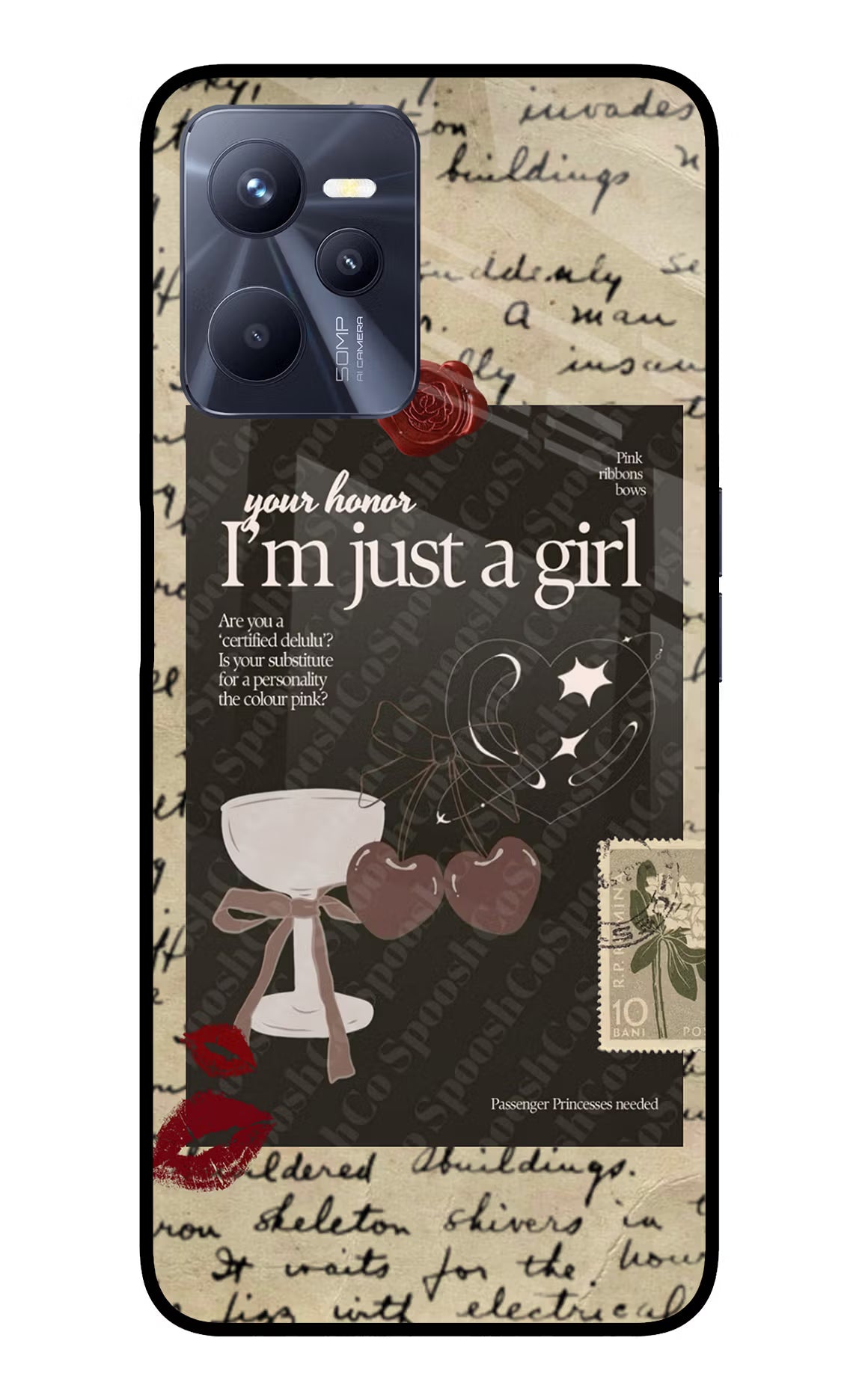 I am just a girl Realme C35 Glass Case Back Cover by Casekaro