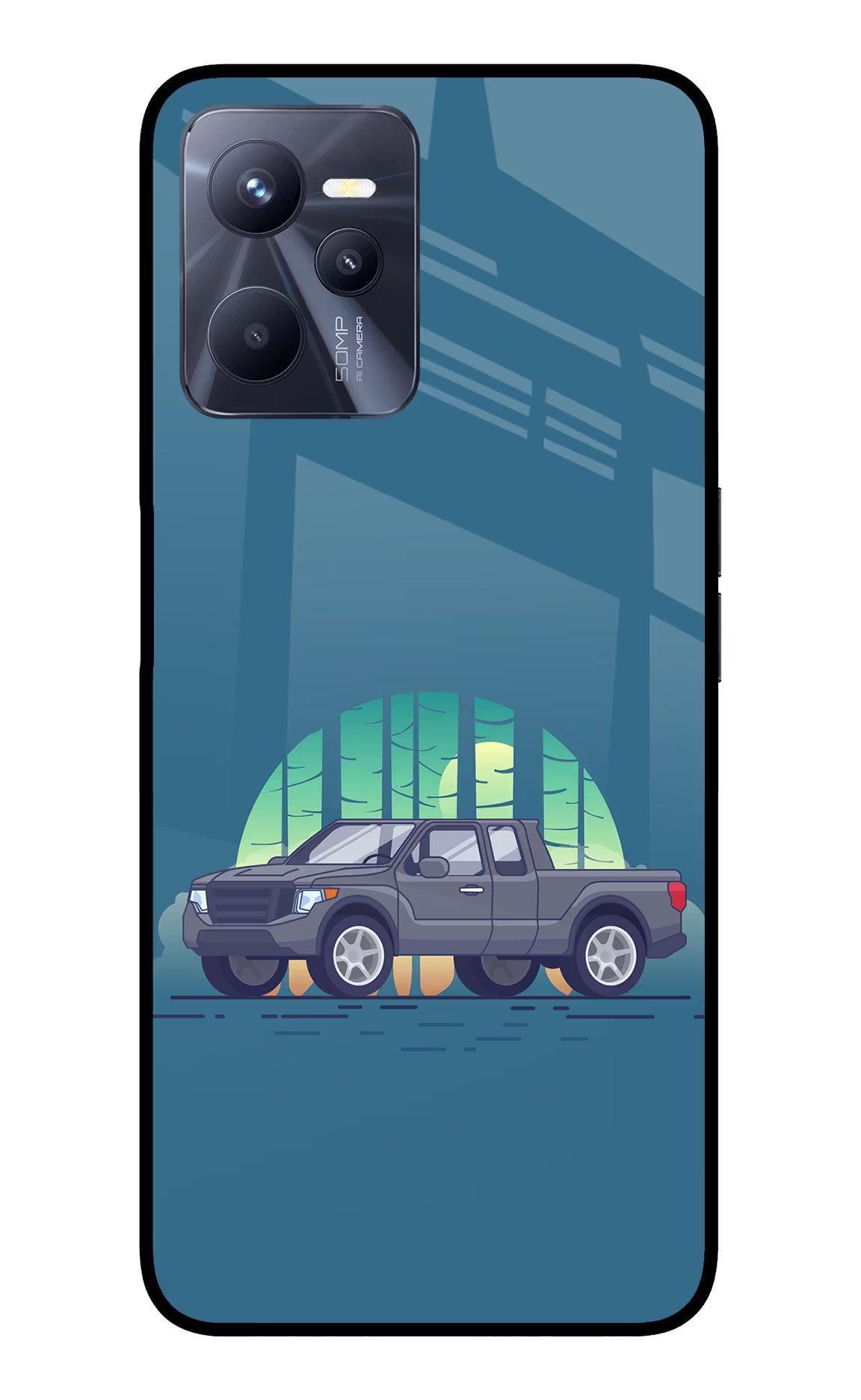 Retro Garage Vibe Realme C35 Glass Case Back Cover by Casekaro