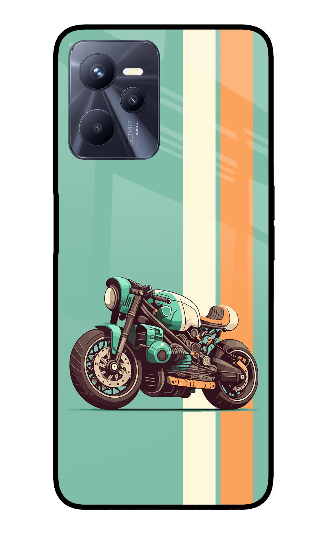 Striped Moto Drift Realme C35 Glass Case Back Cover by Casekaro