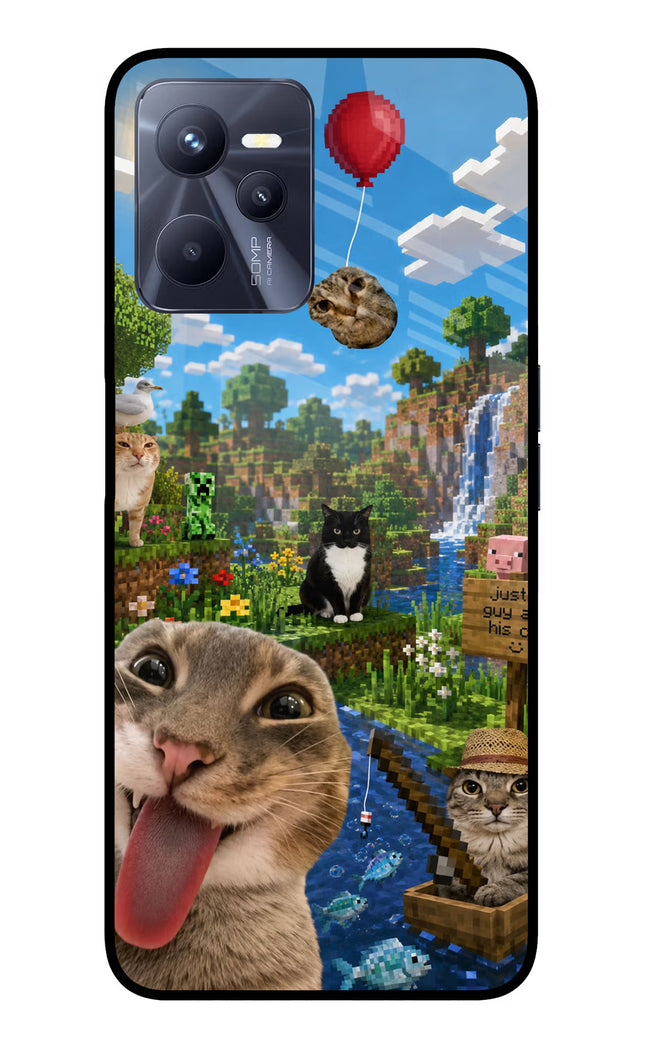 Minecraft Cat Chaos Realme C35 Glass Case Back Cover by Casekaro