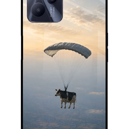 Skydiving Cow Realme C35 Glass Case