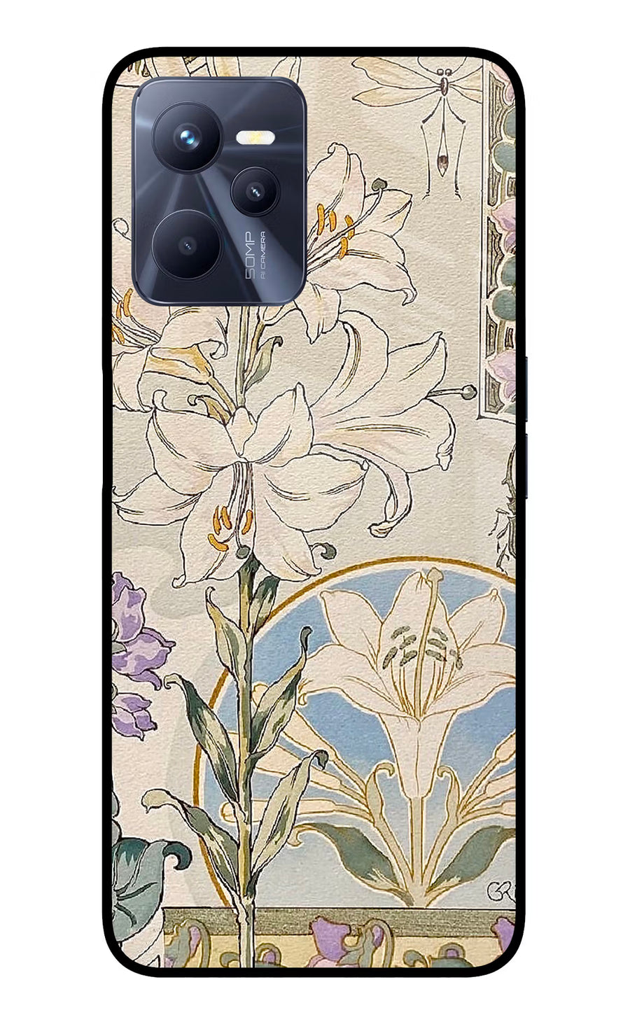 White Lily Realme C35 Back Cover, Glass case