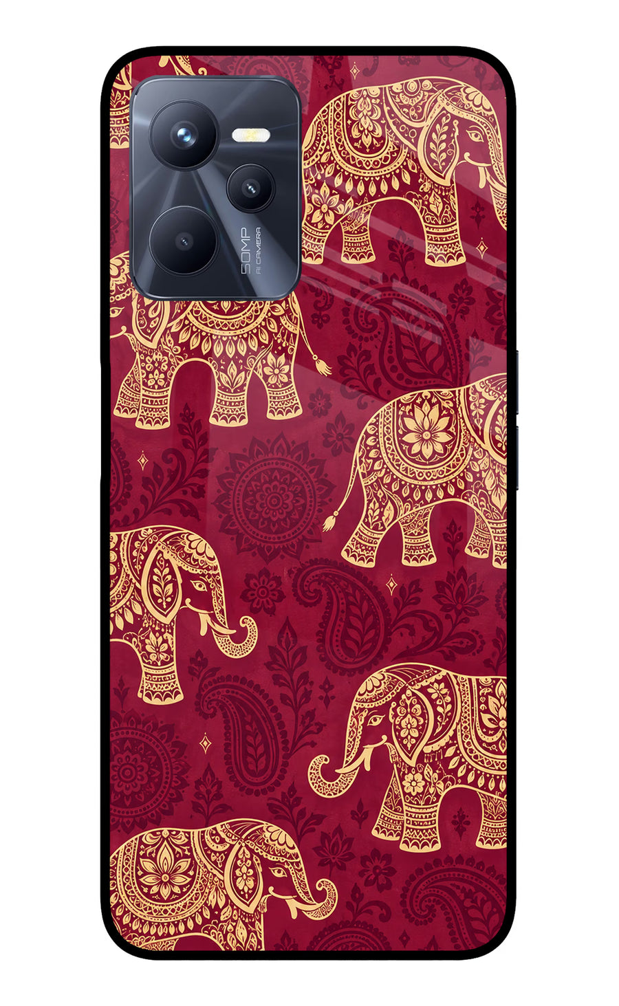 Maroon Elephant Realme C35 Back Cover, Glass case