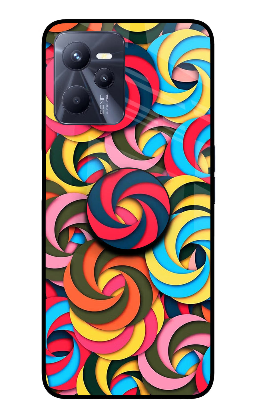 Spiral Pattern Realme C35 Pop Case, Glass case