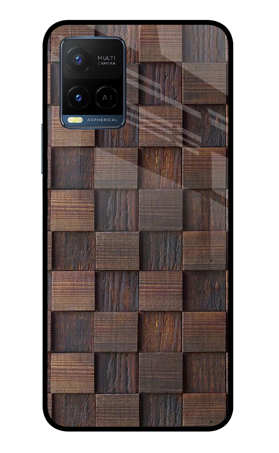Wooden Cube Design Vivo Y33T Glass Case Back Cover by Casekaro