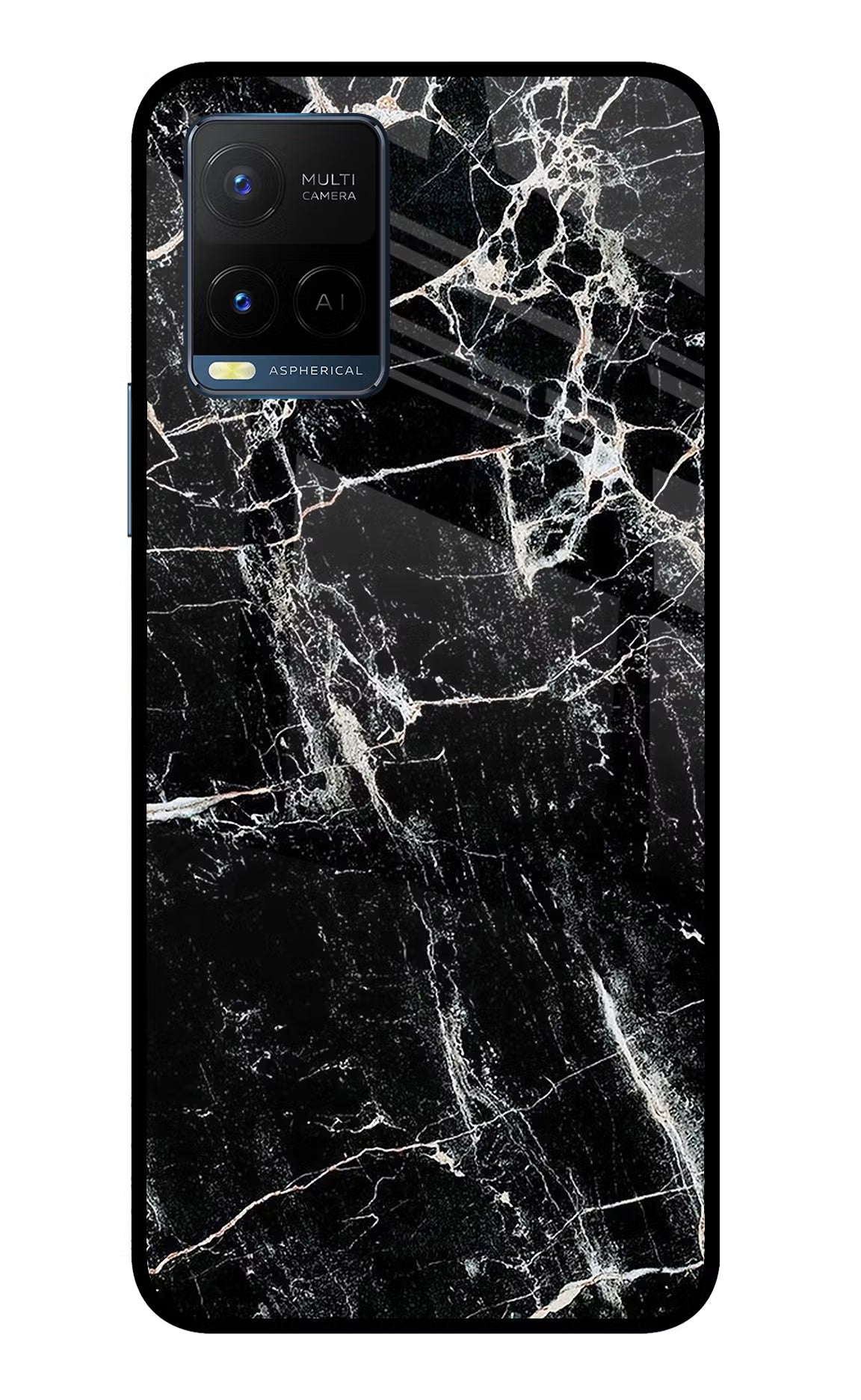 Black Marble Texture Vivo Y33T Glass Case Back Cover by Casekaro