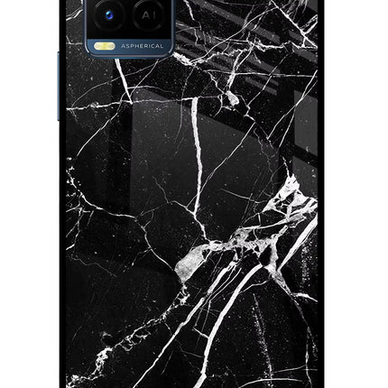 Black Marble Pattern Vivo Y33T Glass Case Back Cover by Casekaro