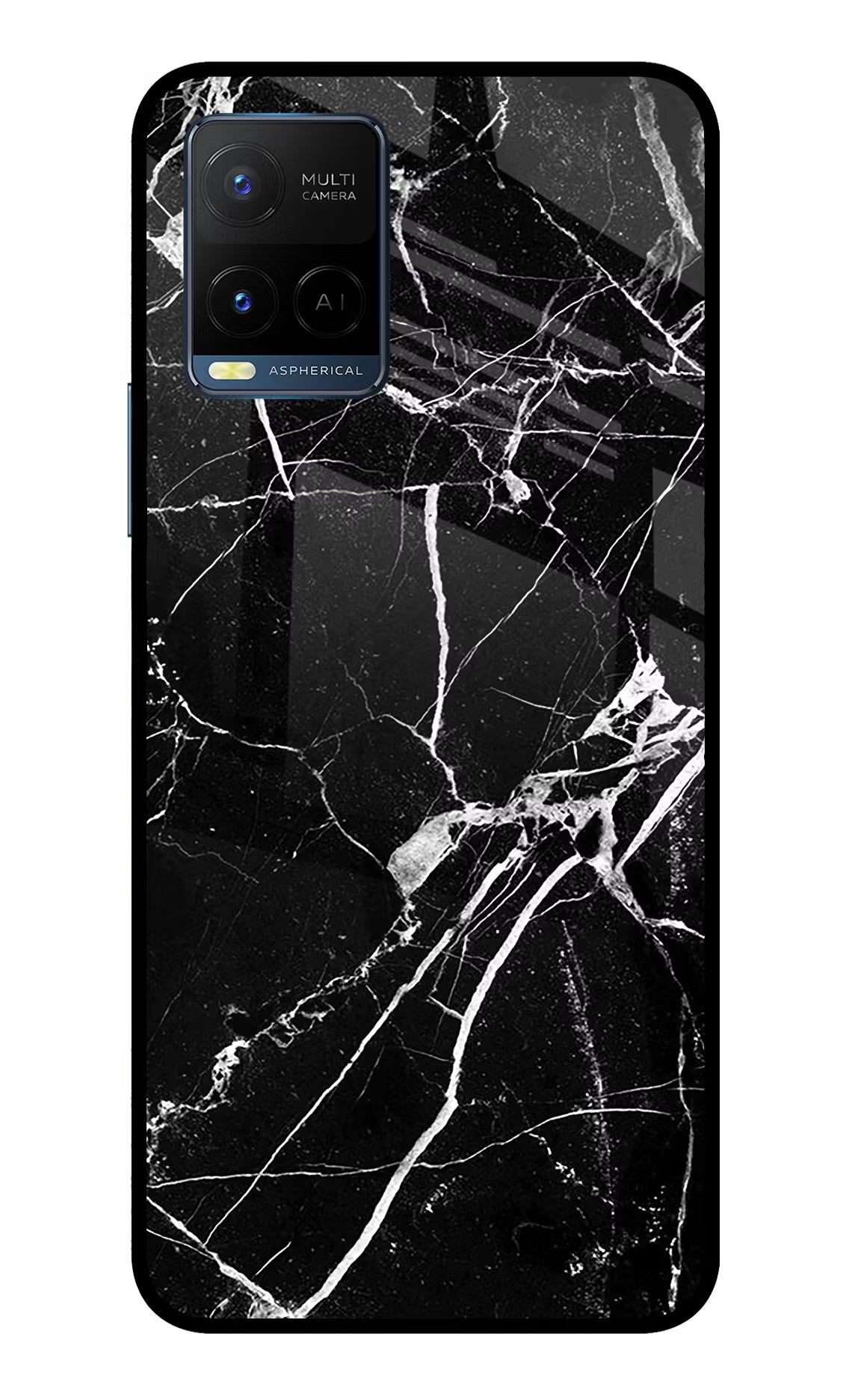 Black Marble Pattern Vivo Y33T Glass Case Back Cover by Casekaro