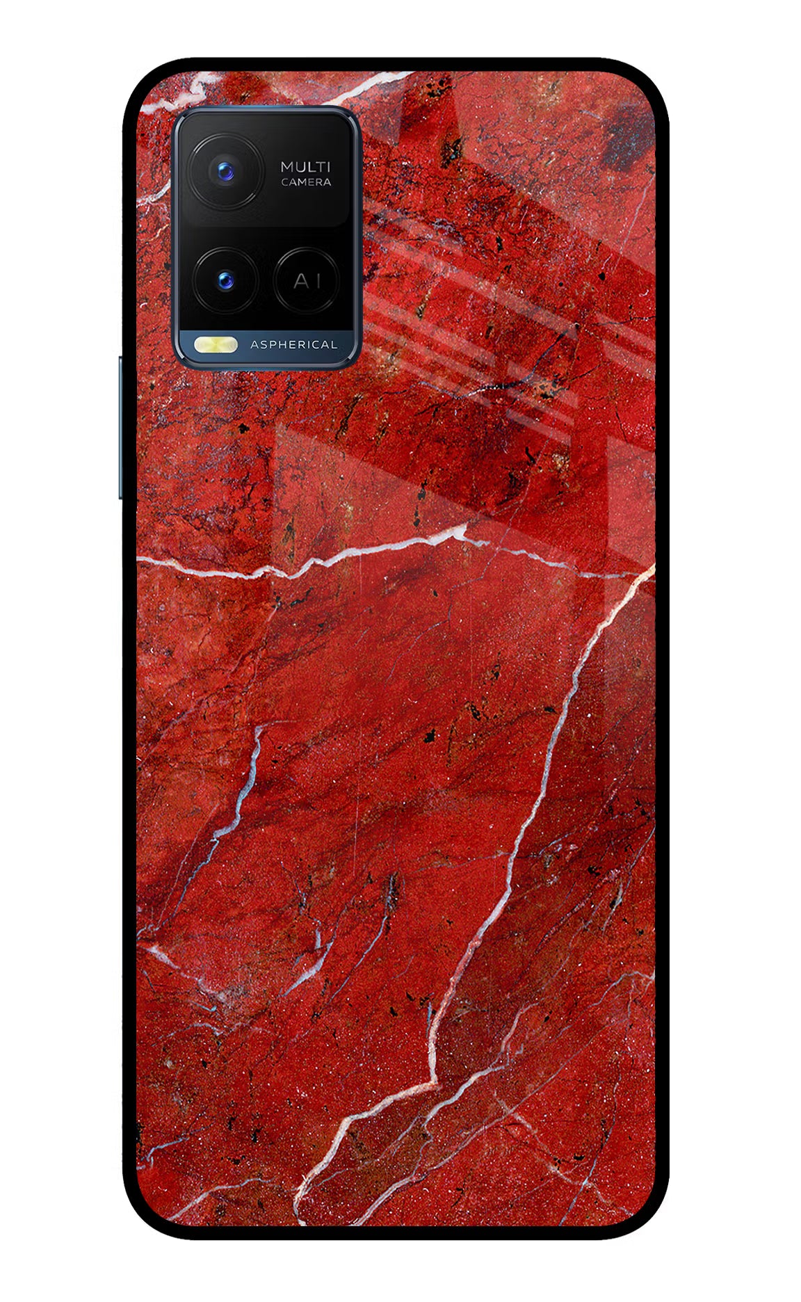 Red Marble Design Vivo Y33T Glass Case Back Cover by Casekaro